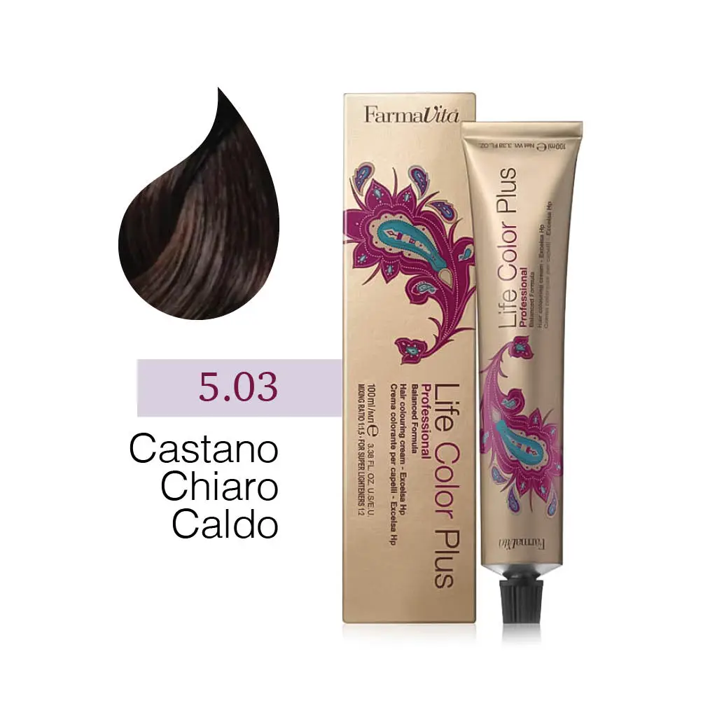 FarmaVita – Life Color Plus Professional – Crema Colorante per Capelli – 5.03 Castano Chiaro Caldo – 100 ml